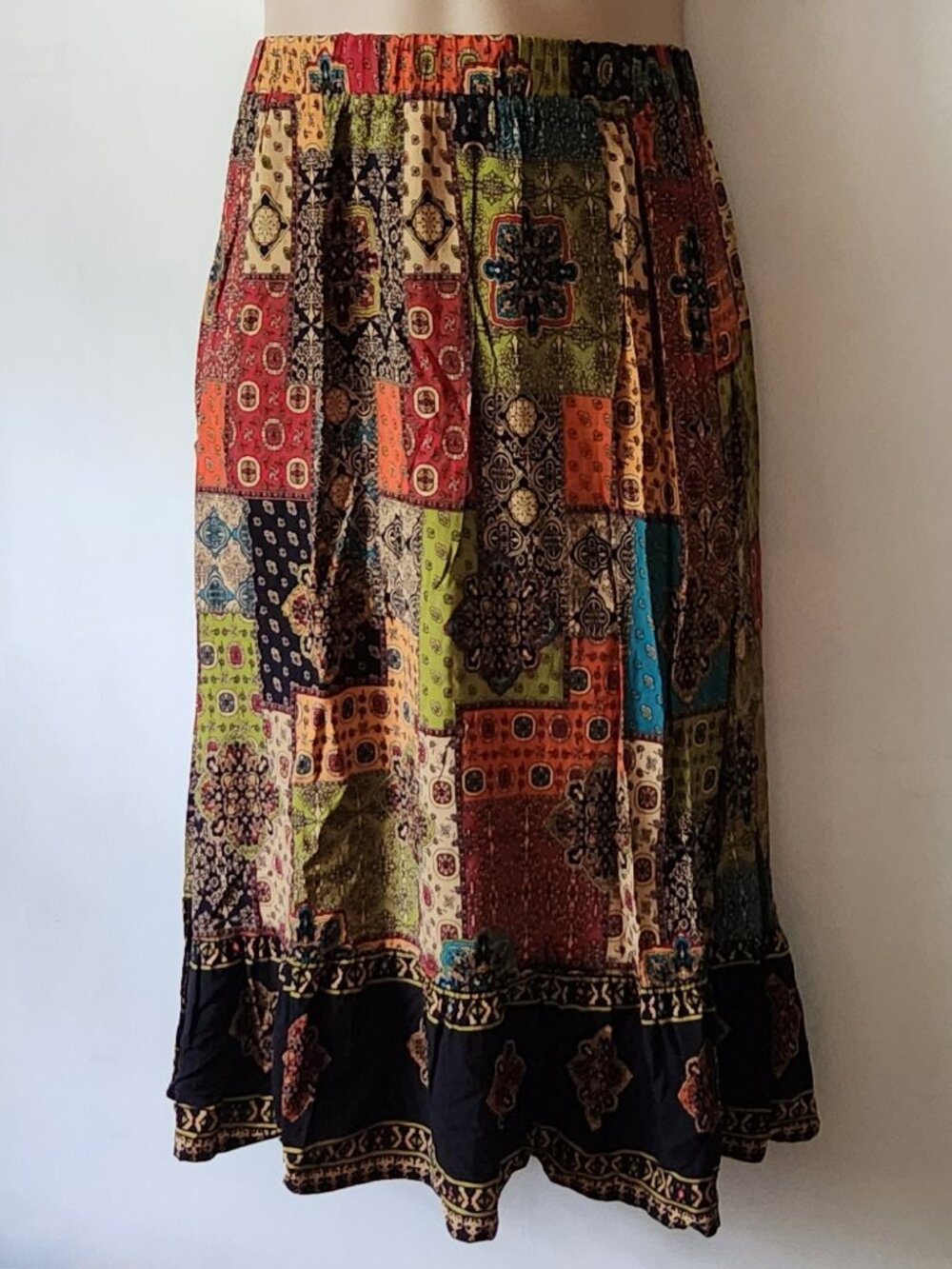 Brown Coco long skirt sz 1X patchwork print VGUC